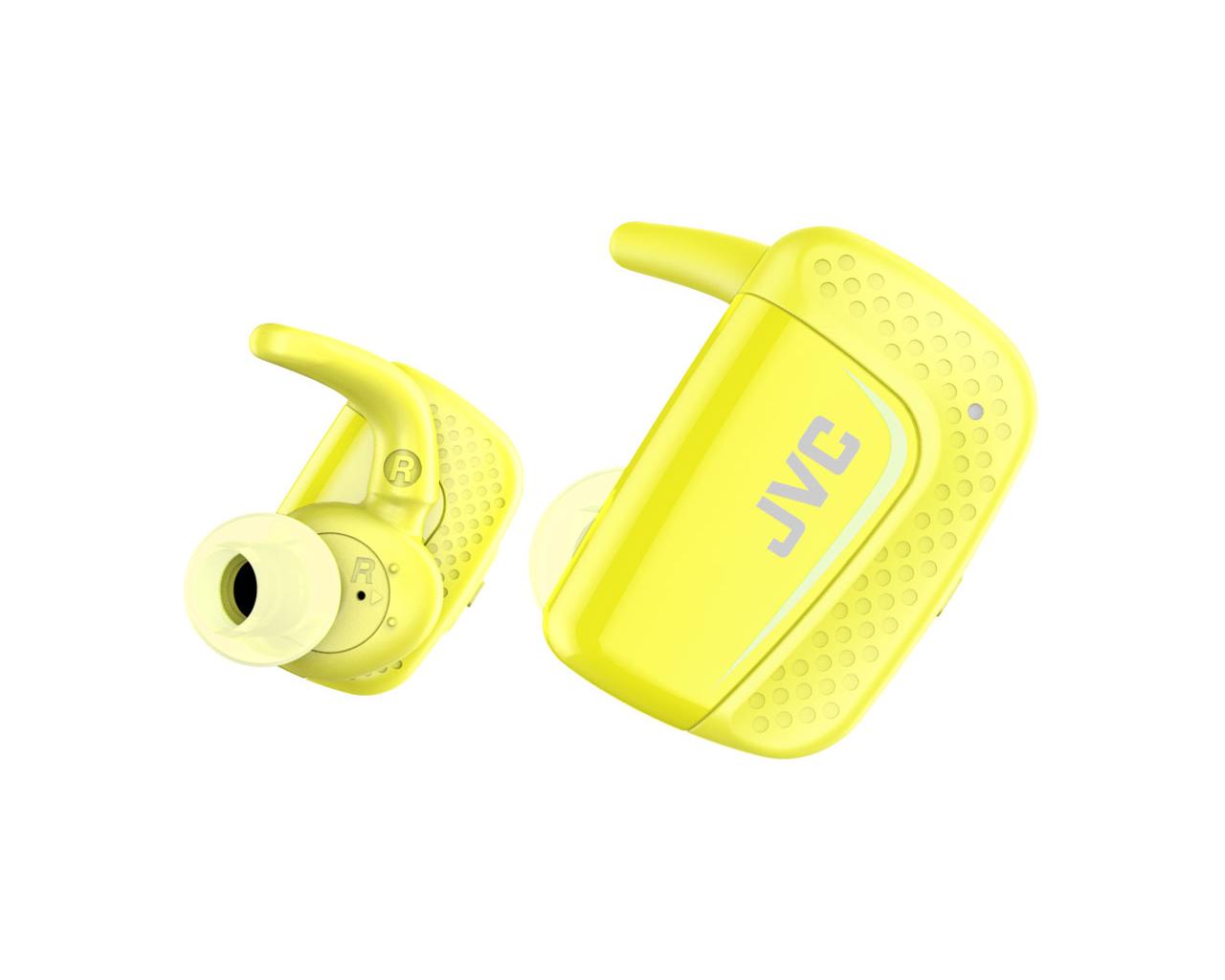 JVC Truly Wireless Earbuds HA-ET90BTHeadphonesWater Resistant IPX5Pivot Motion Fit3-Point Support StructureAllows Ambient Sound with open type earpieceTotal 9h playbackMic & RemoteCharging case pouch suited for runningsupport app for intuitive operationJV
